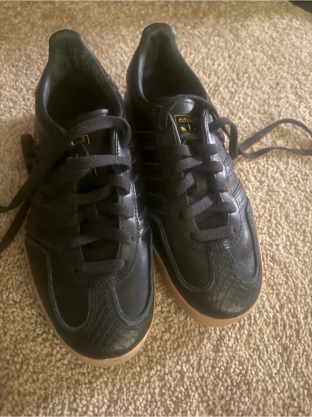 adidas Women’s Black Leather Athletic Sneakers with Gum Sole Samba